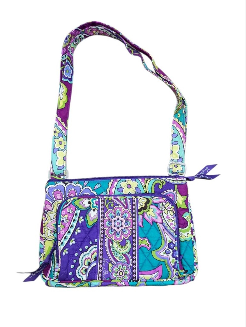 Vera Bradley Quilted Floral Crossbody Shoulder Bag Purple Teal Adjustable Strap